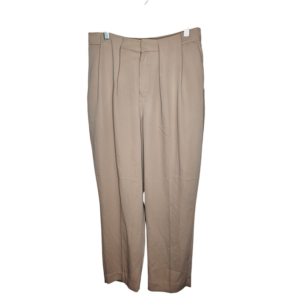 Express Womens Tan Pleated High Rise‎ Cropped Trousers Elastic Back Size M